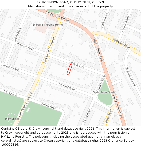 17, ROBINSON ROAD, GLOUCESTER, GL1 5DL: Location map and indicative extent of plot