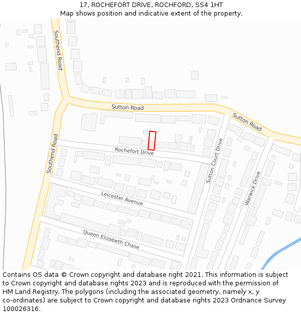 17, ROCHEFORT DRIVE, ROCHFORD, SS4 1HT: Location map and indicative extent of plot