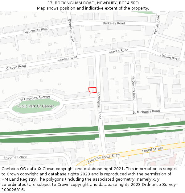 17, ROCKINGHAM ROAD, NEWBURY, RG14 5PD: Location map and indicative extent of plot