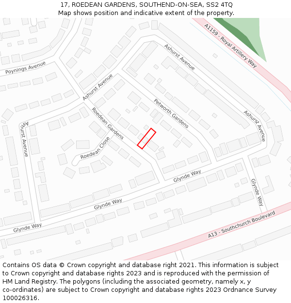 17, ROEDEAN GARDENS, SOUTHEND-ON-SEA, SS2 4TQ: Location map and indicative extent of plot