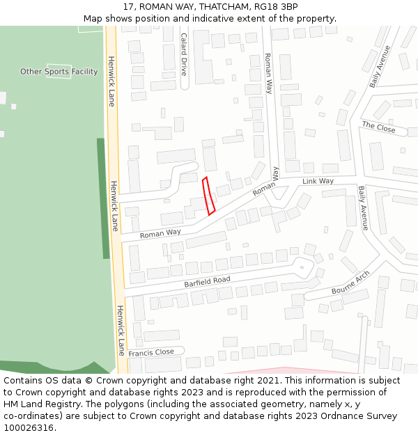 17, ROMAN WAY, THATCHAM, RG18 3BP: Location map and indicative extent of plot