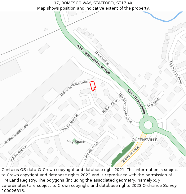 17, ROMESCO WAY, STAFFORD, ST17 4XJ: Location map and indicative extent of plot