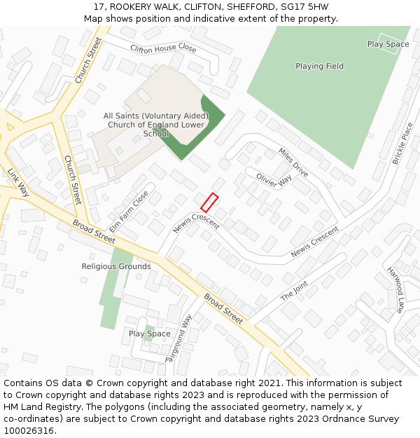 17, ROOKERY WALK, CLIFTON, SHEFFORD, SG17 5HW: Location map and indicative extent of plot