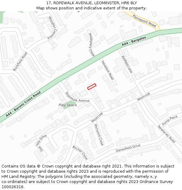 17, ROPEWALK AVENUE, LEOMINSTER, HR6 8LY: Location map and indicative extent of plot