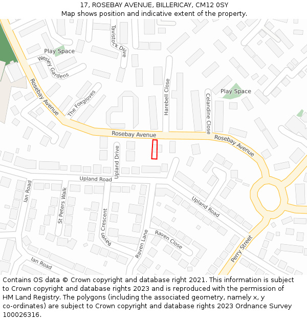 17, ROSEBAY AVENUE, BILLERICAY, CM12 0SY: Location map and indicative extent of plot