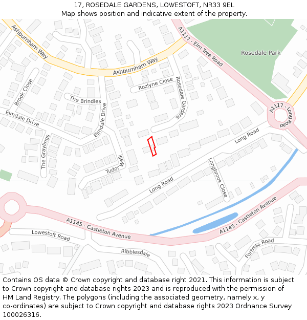 17, ROSEDALE GARDENS, LOWESTOFT, NR33 9EL: Location map and indicative extent of plot