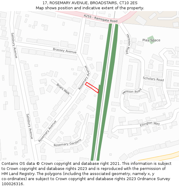 17, ROSEMARY AVENUE, BROADSTAIRS, CT10 2ES: Location map and indicative extent of plot
