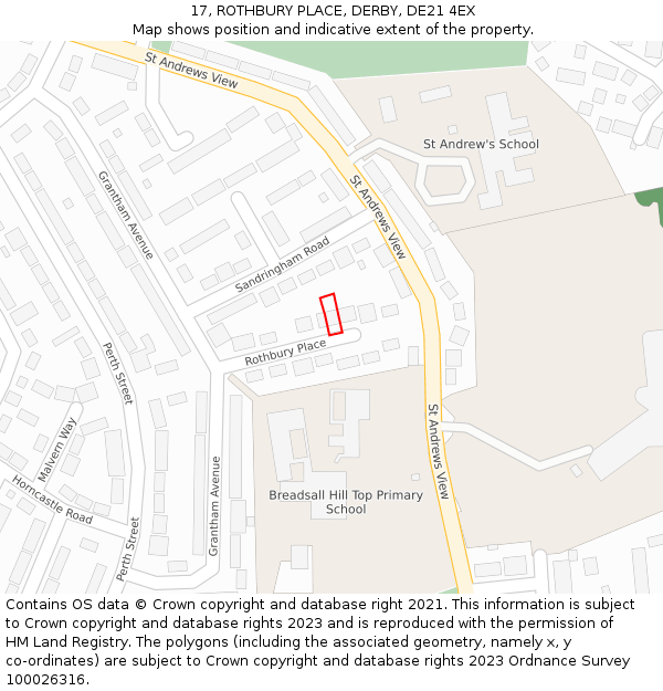 17, ROTHBURY PLACE, DERBY, DE21 4EX: Location map and indicative extent of plot