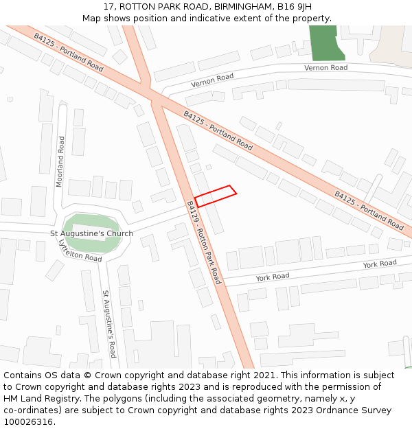 17, ROTTON PARK ROAD, BIRMINGHAM, B16 9JH: Location map and indicative extent of plot