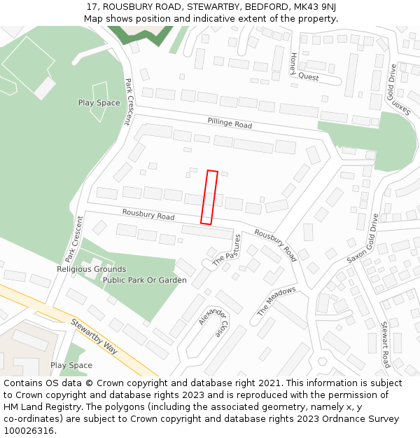 17, ROUSBURY ROAD, STEWARTBY, BEDFORD, MK43 9NJ: Location map and indicative extent of plot