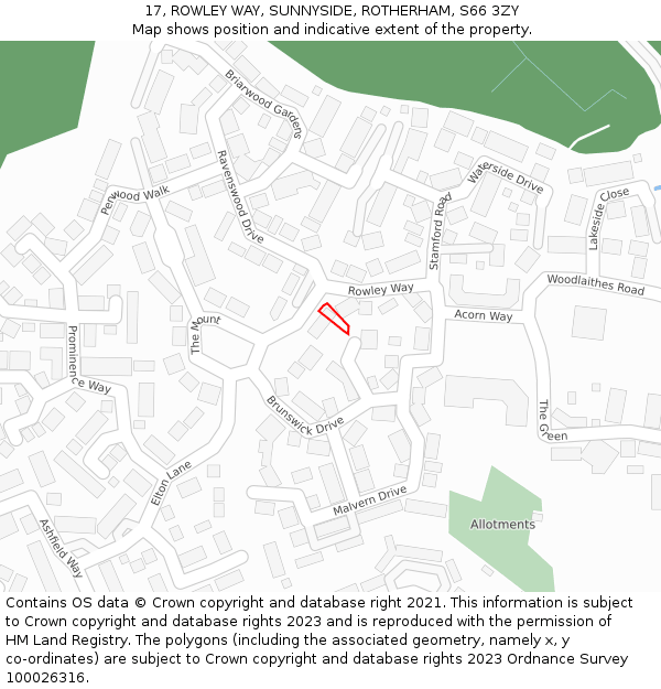 17, ROWLEY WAY, SUNNYSIDE, ROTHERHAM, S66 3ZY: Location map and indicative extent of plot