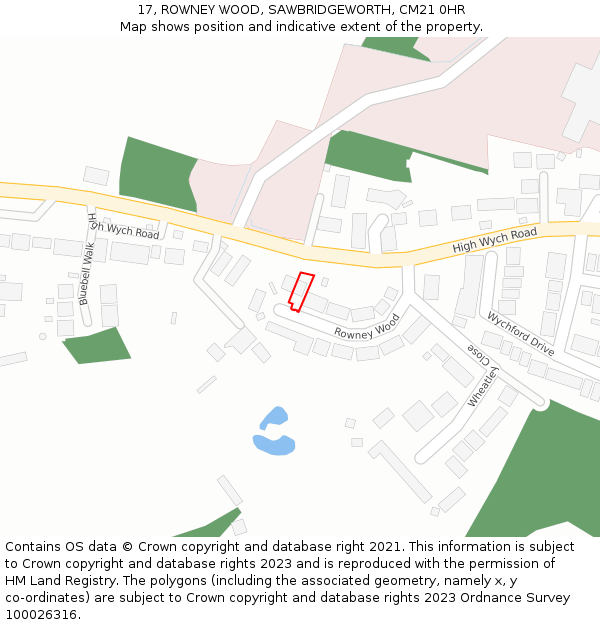 17, ROWNEY WOOD, SAWBRIDGEWORTH, CM21 0HR: Location map and indicative extent of plot