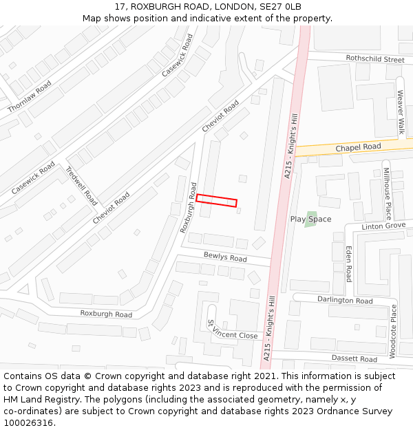 17, ROXBURGH ROAD, LONDON, SE27 0LB: Location map and indicative extent of plot