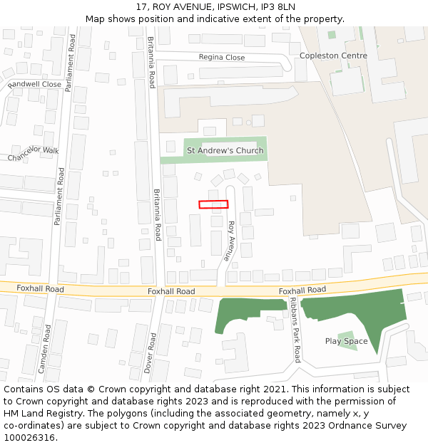 17, ROY AVENUE, IPSWICH, IP3 8LN: Location map and indicative extent of plot