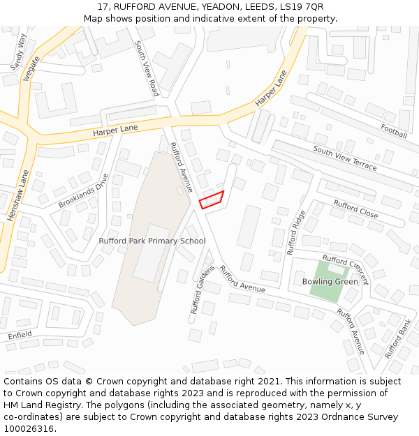 17, RUFFORD AVENUE, YEADON, LEEDS, LS19 7QR: Location map and indicative extent of plot