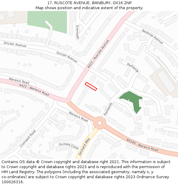17, RUSCOTE AVENUE, BANBURY, OX16 2NP: Location map and indicative extent of plot