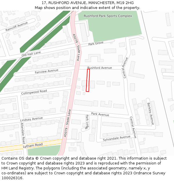 17, RUSHFORD AVENUE, MANCHESTER, M19 2HG: Location map and indicative extent of plot