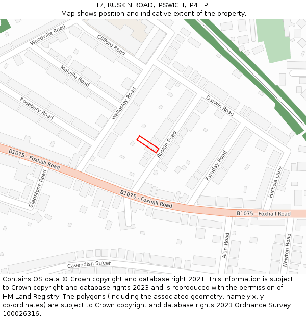 17, RUSKIN ROAD, IPSWICH, IP4 1PT: Location map and indicative extent of plot