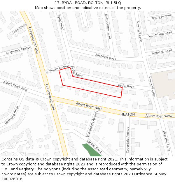 17, RYDAL ROAD, BOLTON, BL1 5LQ: Location map and indicative extent of plot