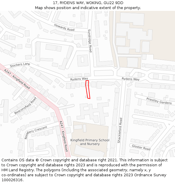 17, RYDENS WAY, WOKING, GU22 9DD: Location map and indicative extent of plot
