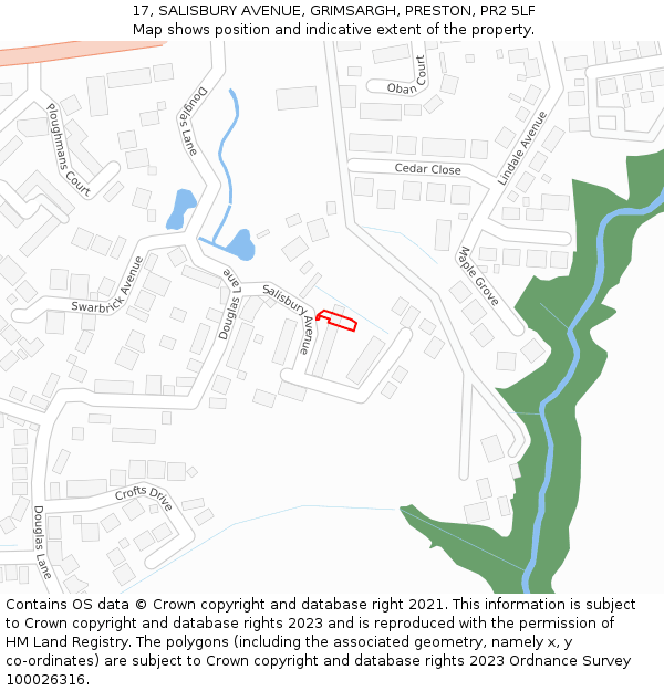 17, SALISBURY AVENUE, GRIMSARGH, PRESTON, PR2 5LF: Location map and indicative extent of plot