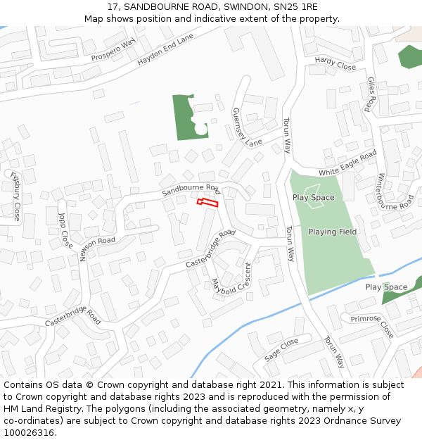 17, SANDBOURNE ROAD, SWINDON, SN25 1RE: Location map and indicative extent of plot