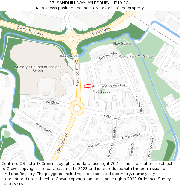 17, SANDHILL WAY, AYLESBURY, HP19 8GU: Location map and indicative extent of plot