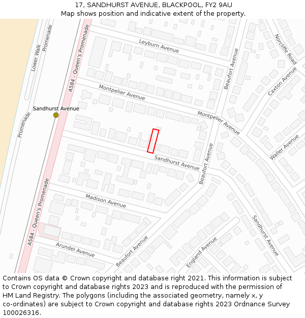 17, SANDHURST AVENUE, BLACKPOOL, FY2 9AU: Location map and indicative extent of plot