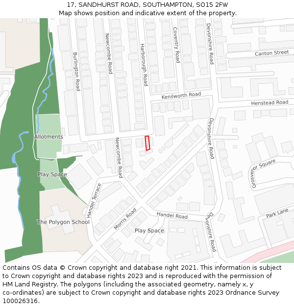 17, SANDHURST ROAD, SOUTHAMPTON, SO15 2FW: Location map and indicative extent of plot