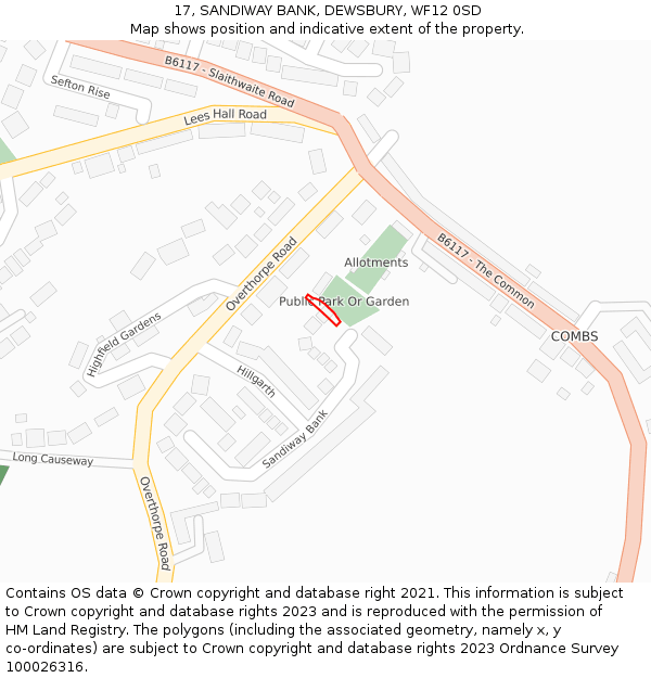 17, SANDIWAY BANK, DEWSBURY, WF12 0SD: Location map and indicative extent of plot