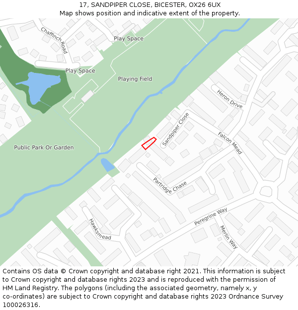 17, SANDPIPER CLOSE, BICESTER, OX26 6UX: Location map and indicative extent of plot