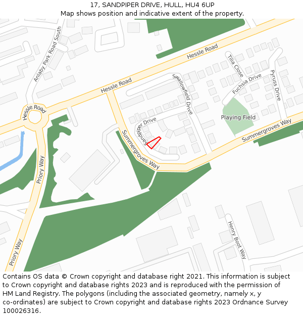 17, SANDPIPER DRIVE, HULL, HU4 6UP: Location map and indicative extent of plot