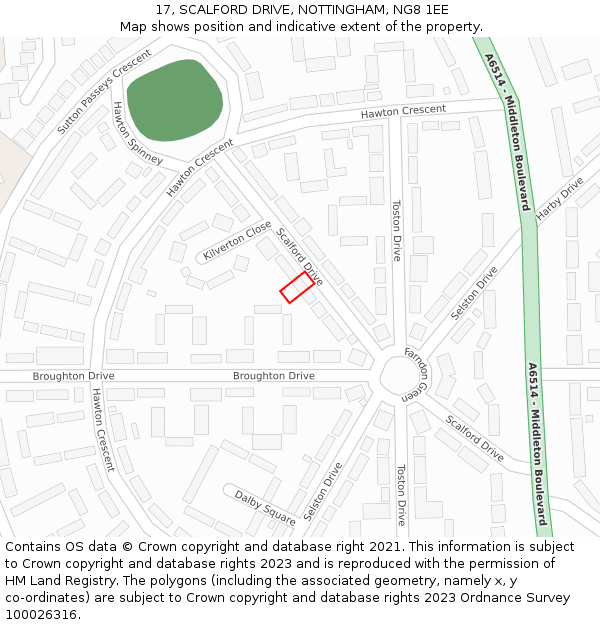 17, SCALFORD DRIVE, NOTTINGHAM, NG8 1EE: Location map and indicative extent of plot
