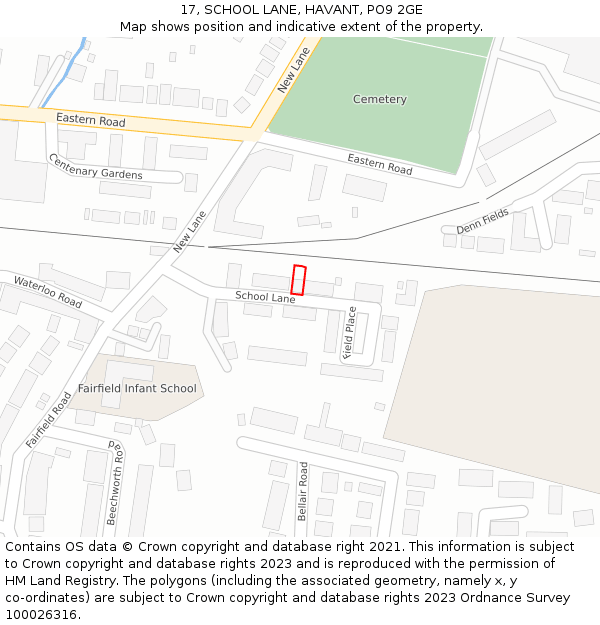 17, SCHOOL LANE, HAVANT, PO9 2GE: Location map and indicative extent of plot