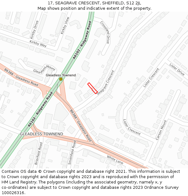 17, SEAGRAVE CRESCENT, SHEFFIELD, S12 2JL: Location map and indicative extent of plot