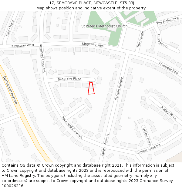 17, SEAGRAVE PLACE, NEWCASTLE, ST5 3RJ: Location map and indicative extent of plot