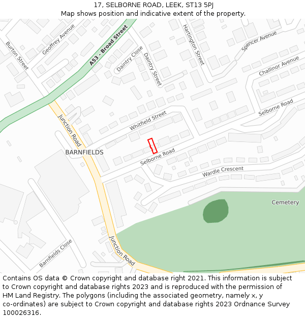 17, SELBORNE ROAD, LEEK, ST13 5PJ: Location map and indicative extent of plot
