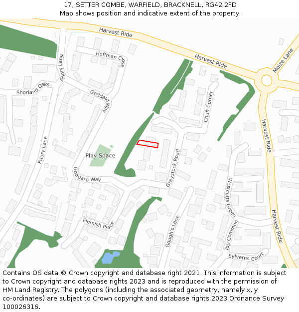 17, SETTER COMBE, WARFIELD, BRACKNELL, RG42 2FD: Location map and indicative extent of plot