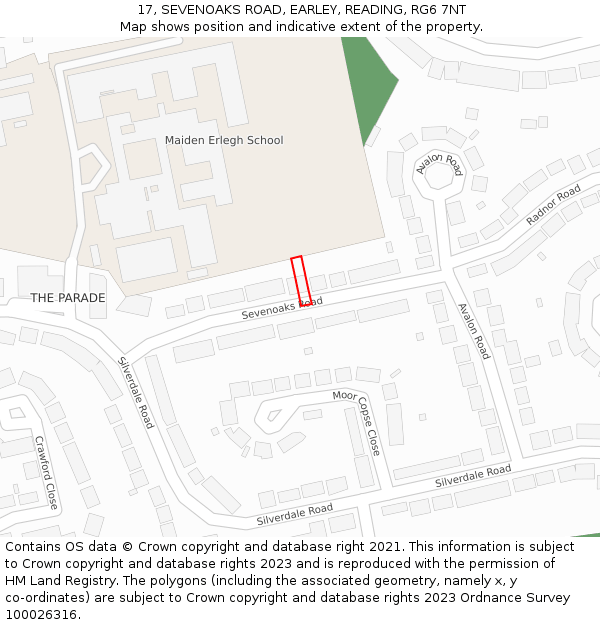 17, SEVENOAKS ROAD, EARLEY, READING, RG6 7NT: Location map and indicative extent of plot