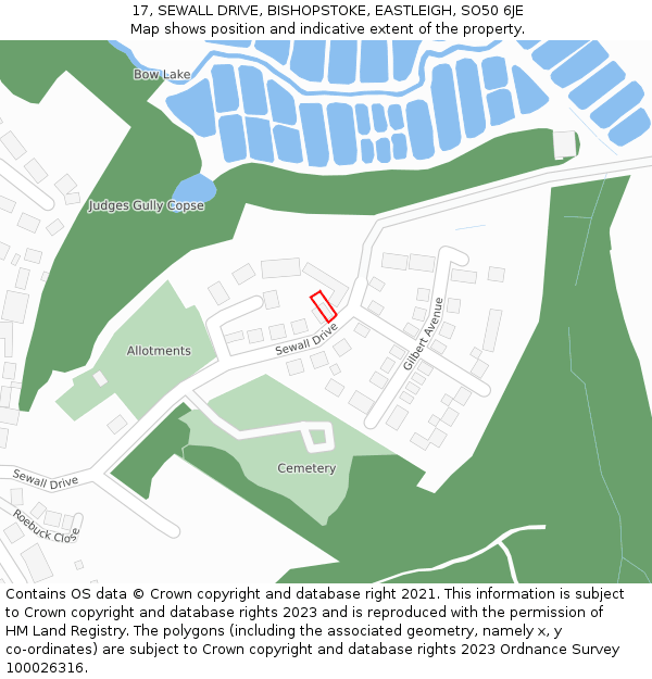 17, SEWALL DRIVE, BISHOPSTOKE, EASTLEIGH, SO50 6JE: Location map and indicative extent of plot