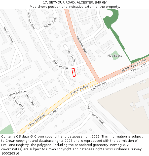 17, SEYMOUR ROAD, ALCESTER, B49 6JY: Location map and indicative extent of plot