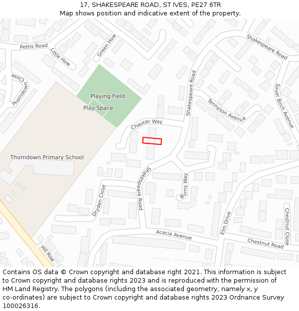 17, SHAKESPEARE ROAD, ST IVES, PE27 6TR: Location map and indicative extent of plot
