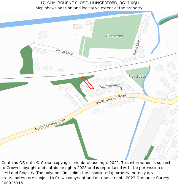 17, SHALBOURNE CLOSE, HUNGERFORD, RG17 0QH: Location map and indicative extent of plot