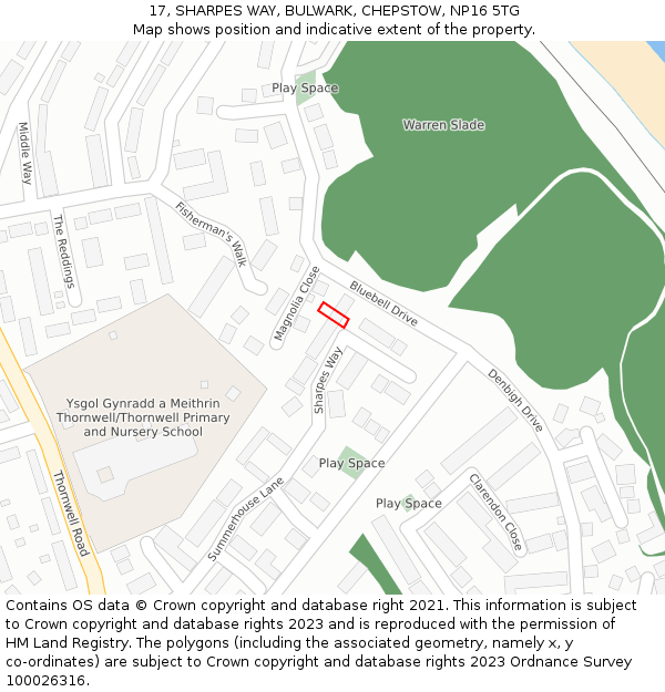 17, SHARPES WAY, BULWARK, CHEPSTOW, NP16 5TG: Location map and indicative extent of plot