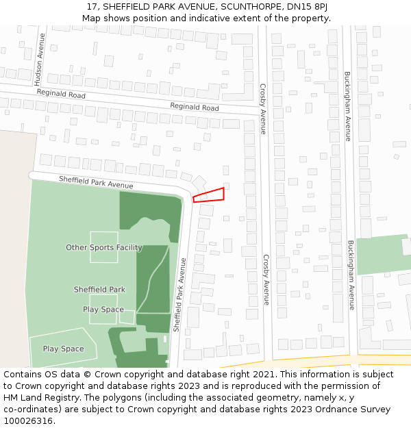 17, SHEFFIELD PARK AVENUE, SCUNTHORPE, DN15 8PJ: Location map and indicative extent of plot