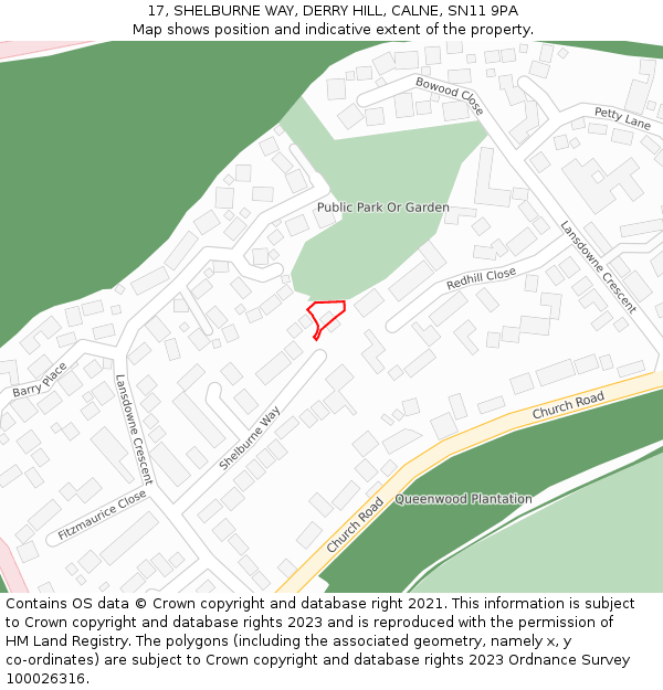 17, SHELBURNE WAY, DERRY HILL, CALNE, SN11 9PA: Location map and indicative extent of plot