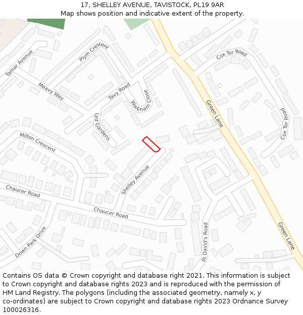 17, SHELLEY AVENUE, TAVISTOCK, PL19 9AR: Location map and indicative extent of plot