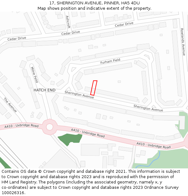 17, SHERINGTON AVENUE, PINNER, HA5 4DU: Location map and indicative extent of plot