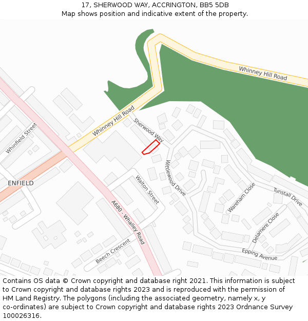 17, SHERWOOD WAY, ACCRINGTON, BB5 5DB: Location map and indicative extent of plot