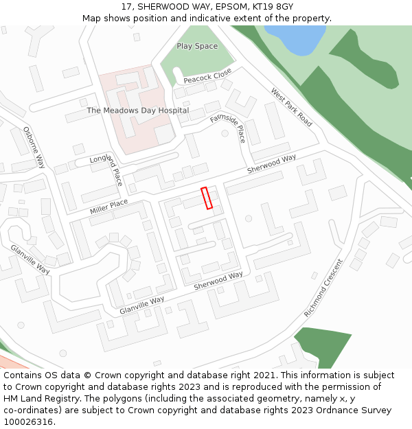 17, SHERWOOD WAY, EPSOM, KT19 8GY: Location map and indicative extent of plot